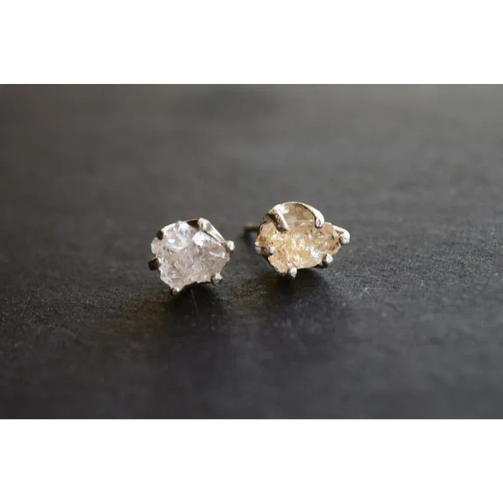 Lake County diamond earrings, 925 sterling silver, raw gemstones